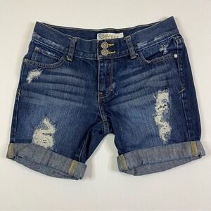 Decree Jean Shorts‎ Women's 1 Denim Distressed Cut Off Cuffed Pocket Flap Preppy
